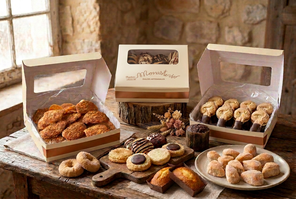 Caja central con el diseño de Tejas y Delicias de Mantequilla dentro